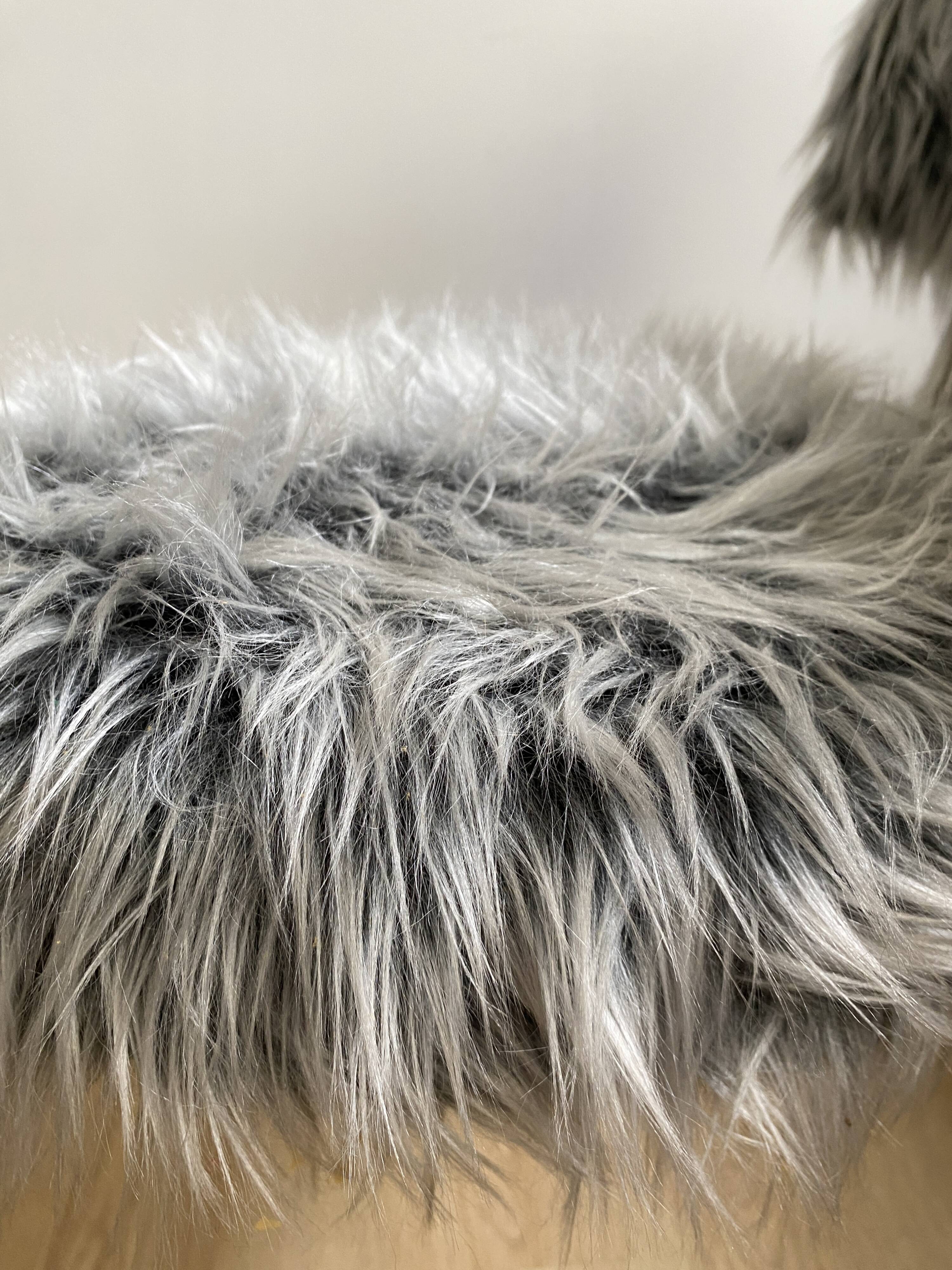 Vintage chair, gray long-haired synthetic fur