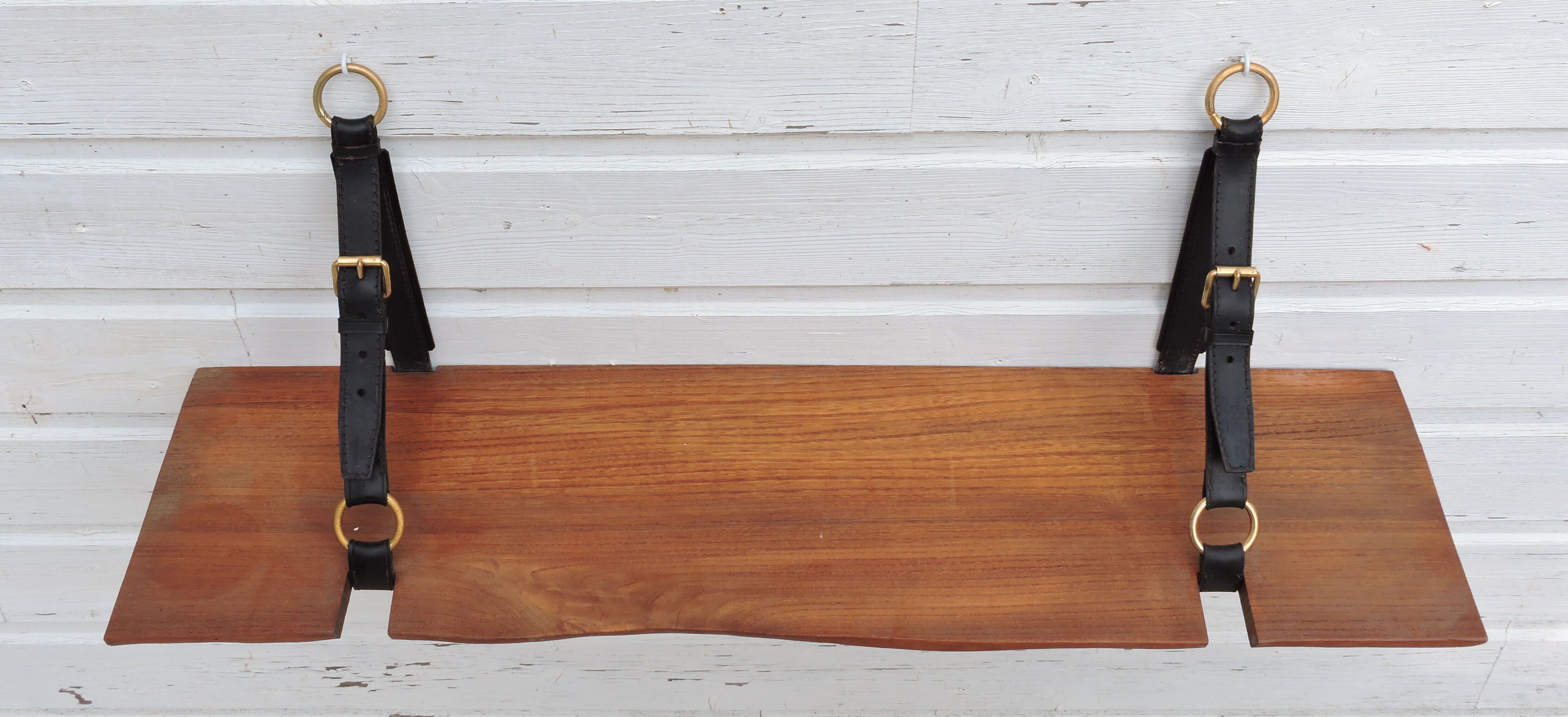 Elm and leather shelf, distributed by the Maison et Jardin Gallery in the 60