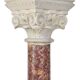 Pair of Brocatelle marble columns and stone with Corinthian capitals.