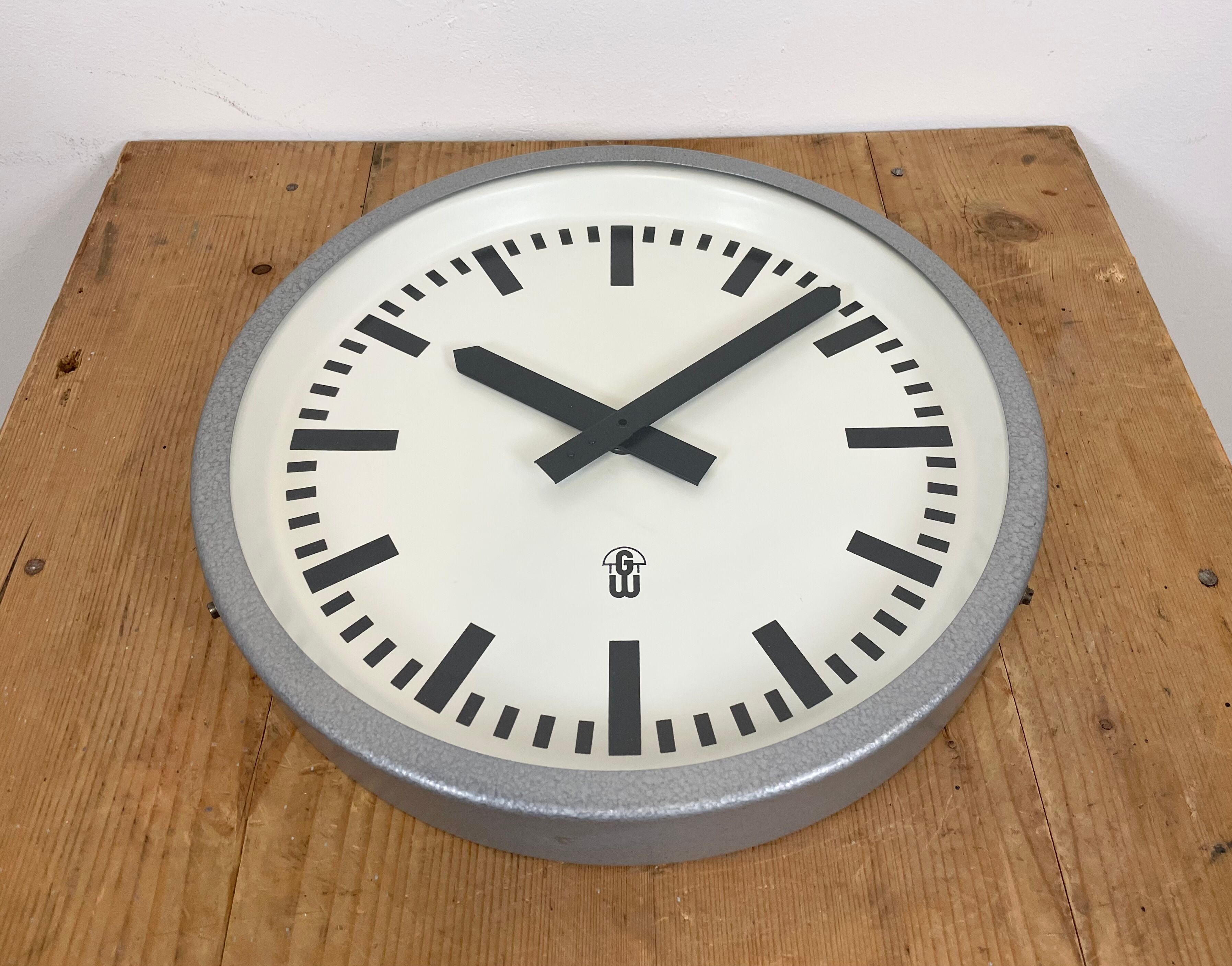 Grey Industrial East German Wall Clock from GW, 1960s