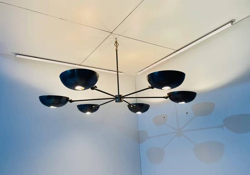6-Light Mid Century Sputnik Antique Patina Chandelier Handmade Vintage Inspired Ceiling Pendant