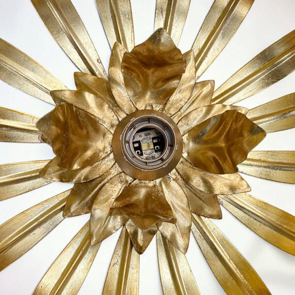 Applique soleil en métal doré à la feuille d'or vintage  applique fleur