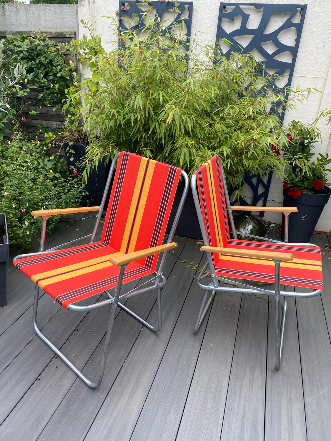 Pair of vintage folding camping chairs