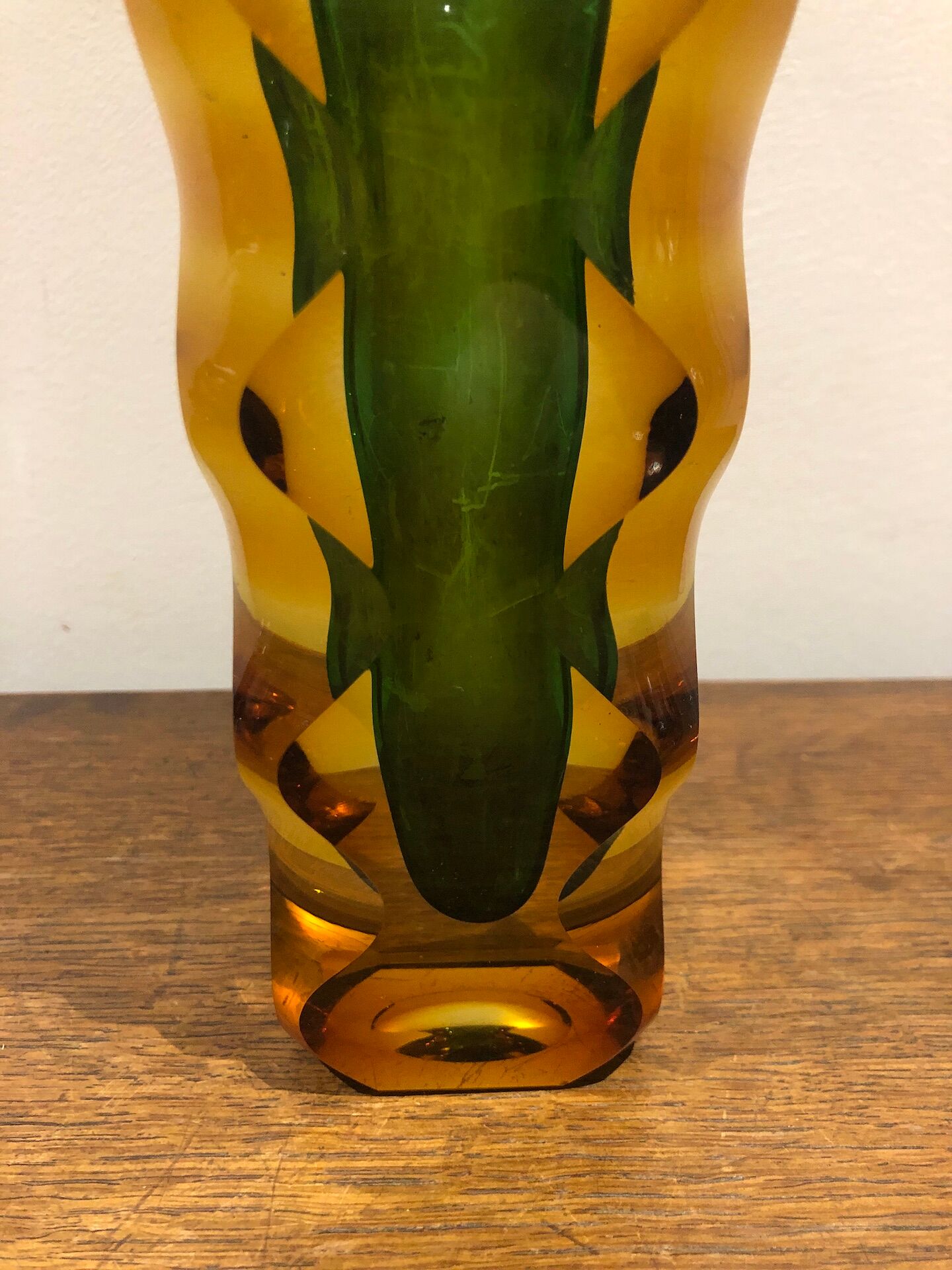 green and orange Murano vase
