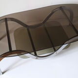 Coffee table chrome metal and smoked glass 70s