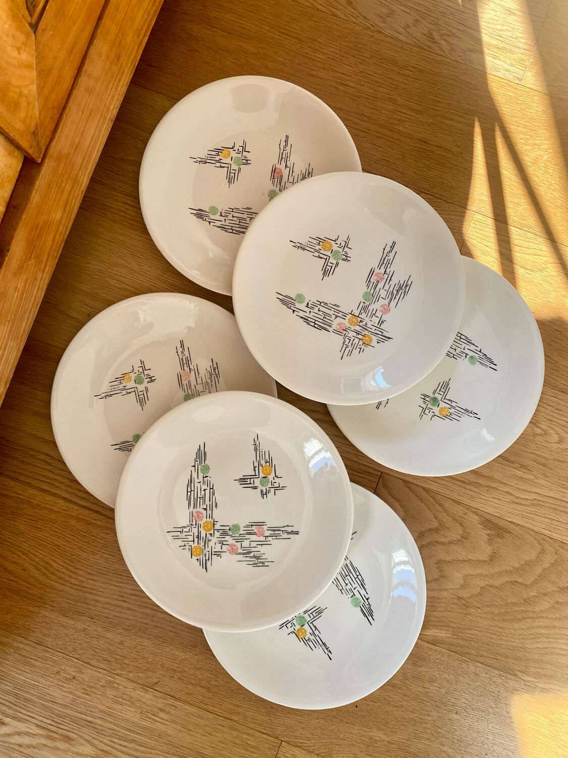 Lot De 6 Assiettes à Gâteau En Faïence Reactive Glaze Paris - Crème Et Rose, Chaque Pièce Unique - Ø 21.5 Cm, Lave-vaisselle
