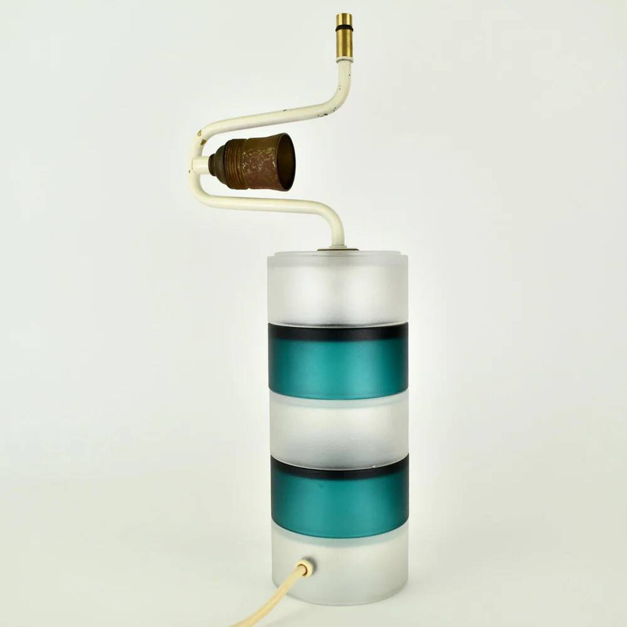 Lampe de table scandinave vintage moderniste bleu sarcelle et verre clair