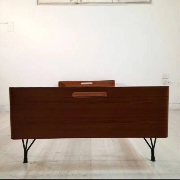 Bed manufacturer Rima, curved teak and painted iron feet, 70s