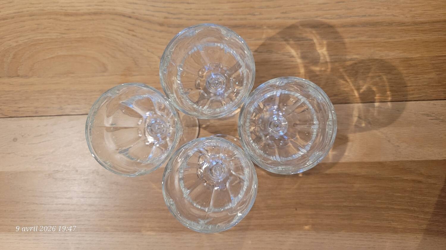 4 thick glass stemmed glasses