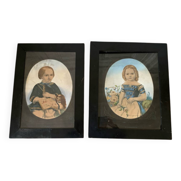 Paire de lithographies anciennes