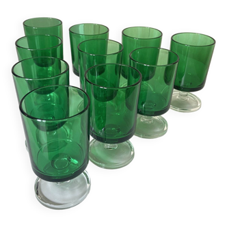 Set of 10 Luminarc Vintage Green Cavalier Aperitif / Digestive Glasses