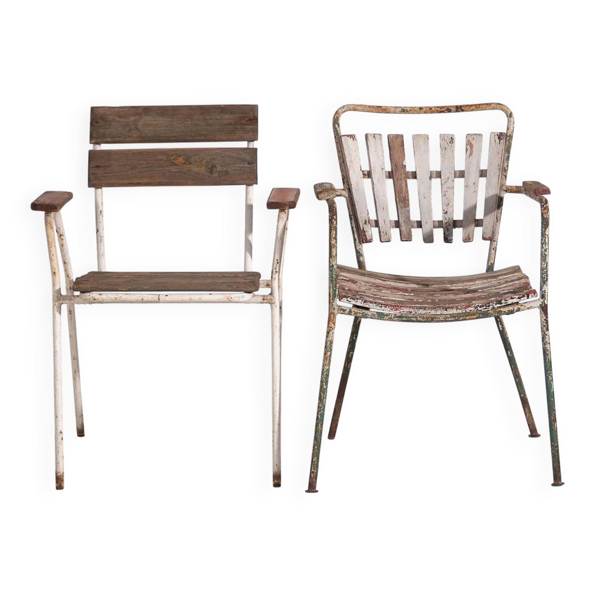 Antique garden chairs with armrests (c.1920). Set of 2 pieces #23