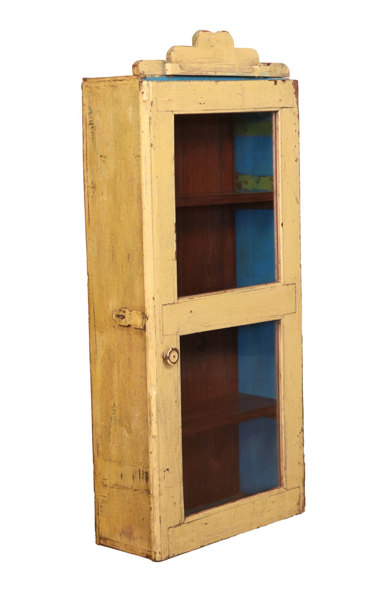 old Art Deco wall showcase in original yellow teak