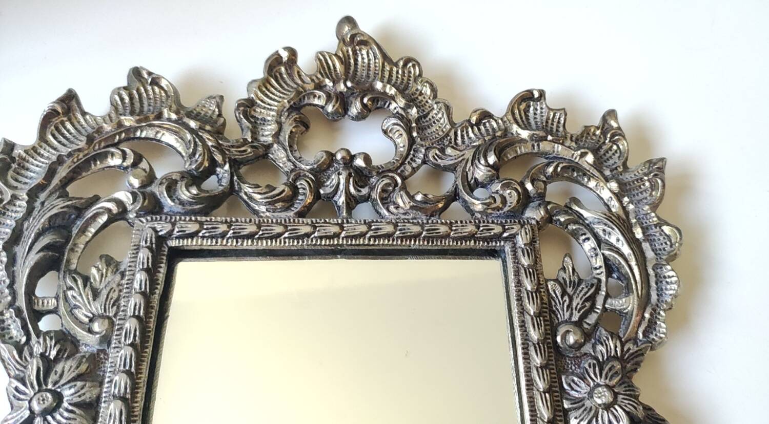 Antique/Rocaille/Louis XV Style Table Mirror. In silver-plated bronze