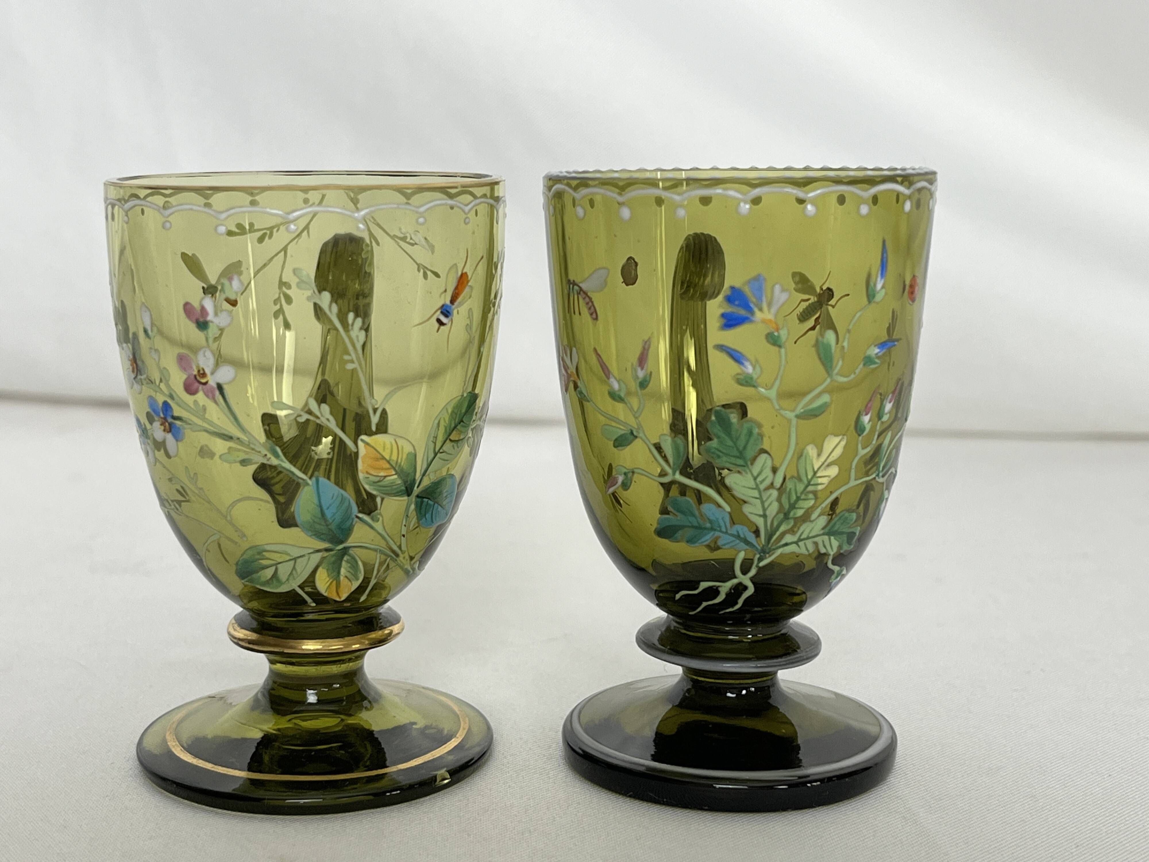 Art Nouveau, two enameled glass and gold cups early 20th century