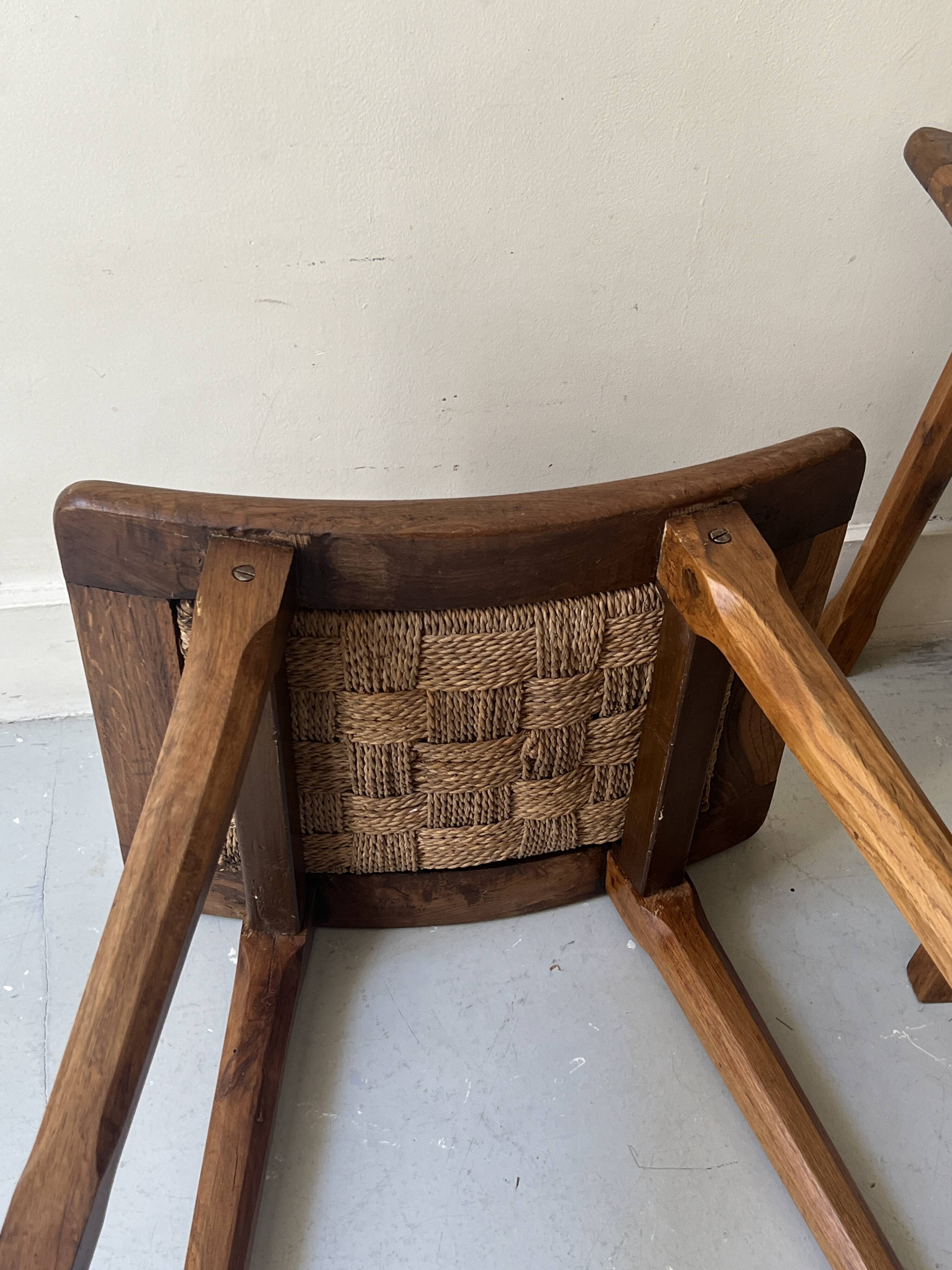 Stool / side table in wood and rope, France 1950