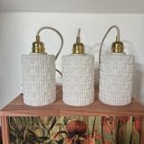 Set of three white Scandinavian opaline pendant lights