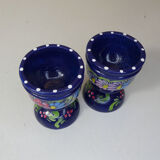 Pair of folk ethnic art coquetiers in vintage turned wood