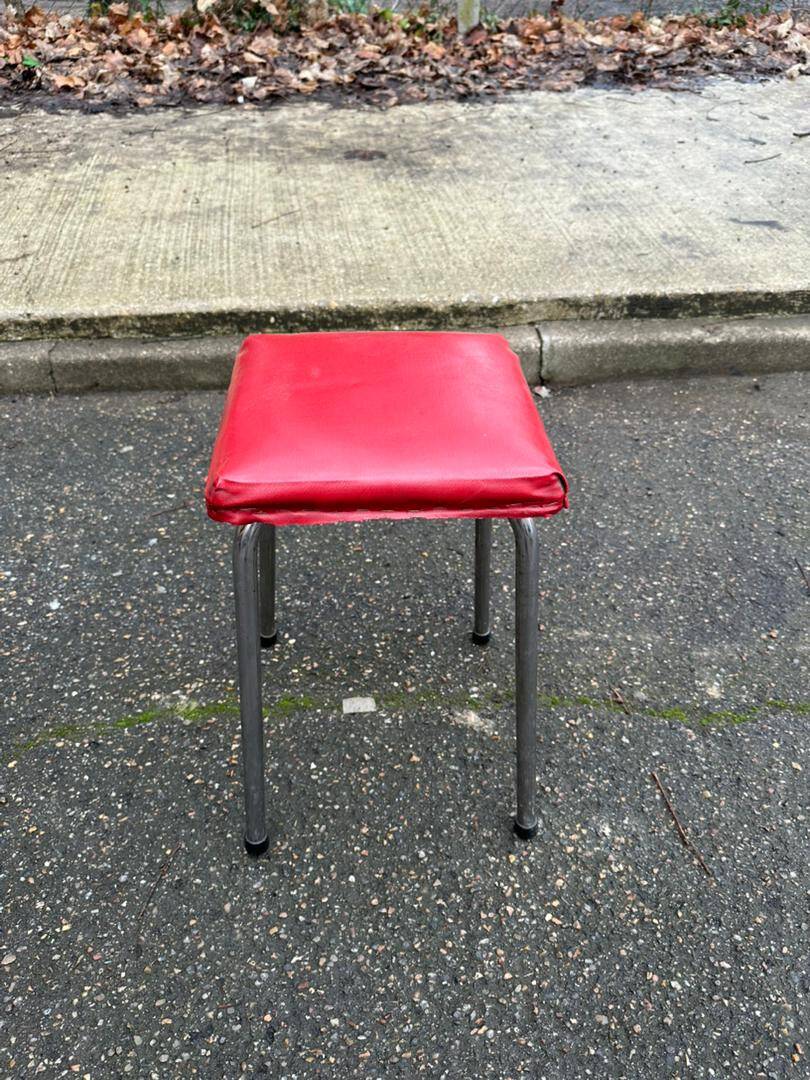 Steel stool with burgundy faux leather fabric