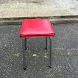 Steel stool with burgundy faux leather fabric
