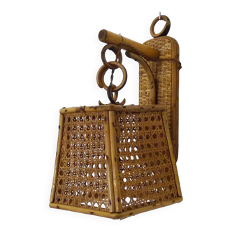 Rattan and cane lantern wall light. 1950s-1960s