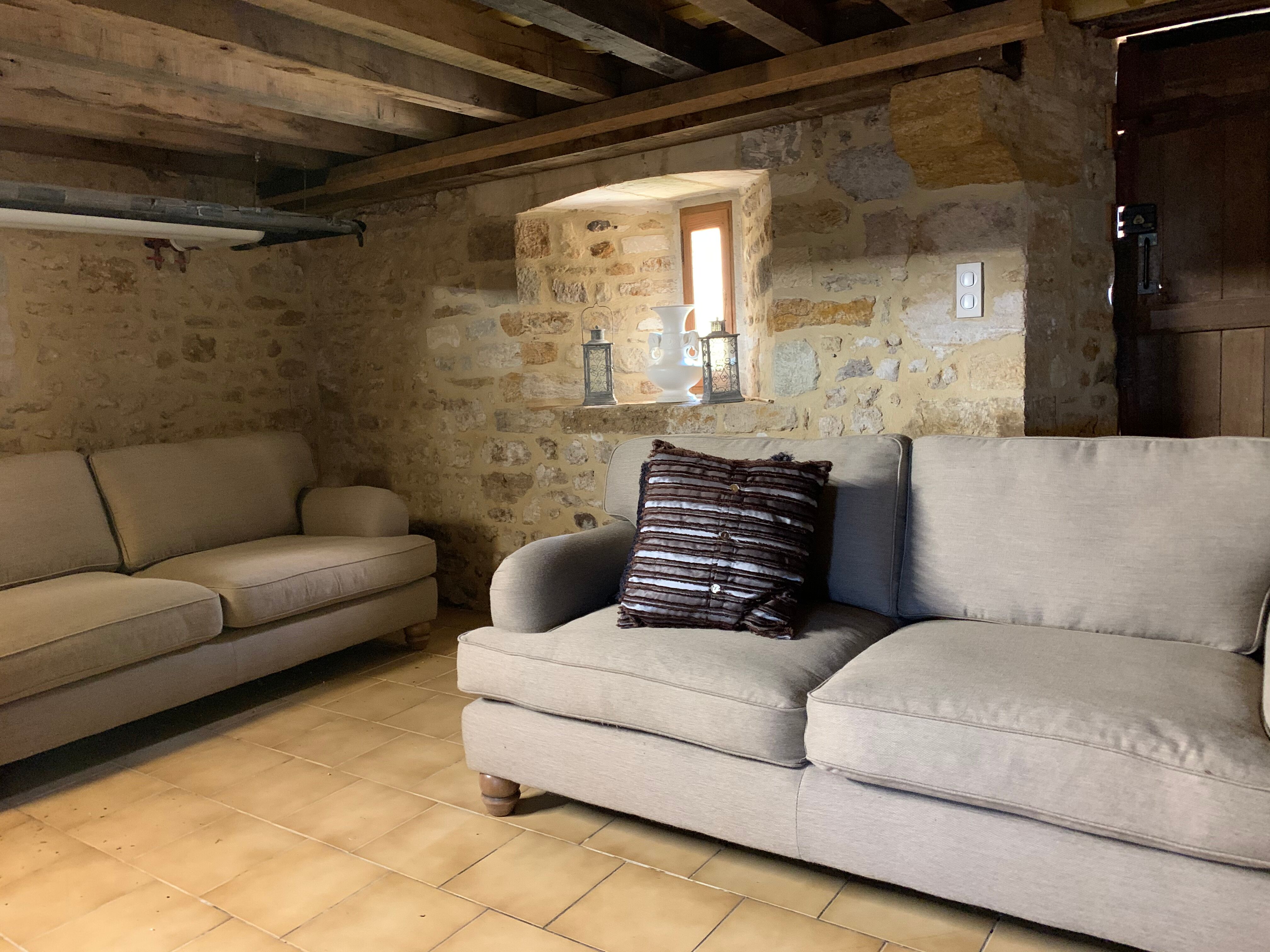 Pair of sofas 2 place beige wool