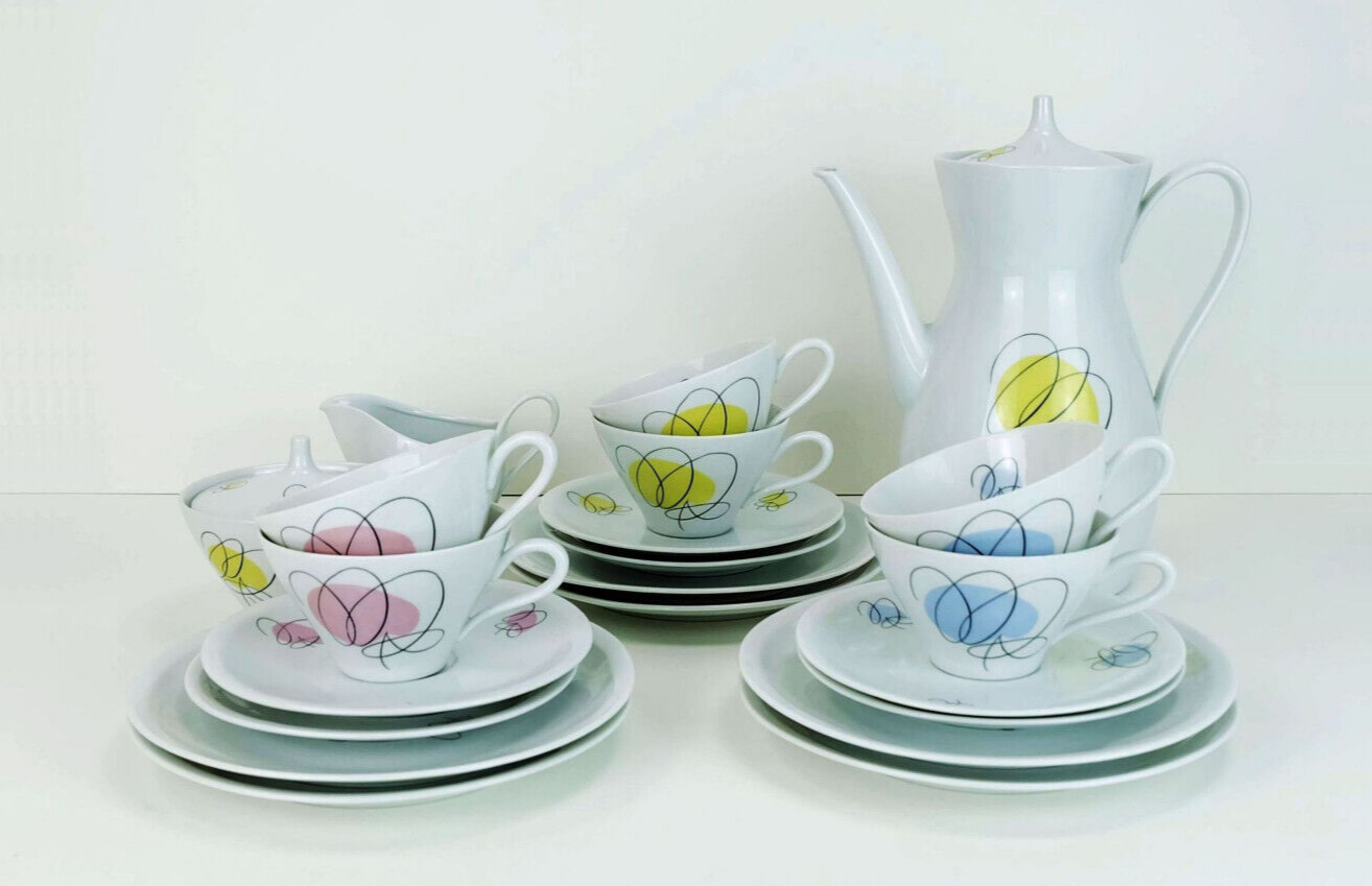 Mid century coffee crockery schirnding bavaria abstract decor in pastel colors 1950s