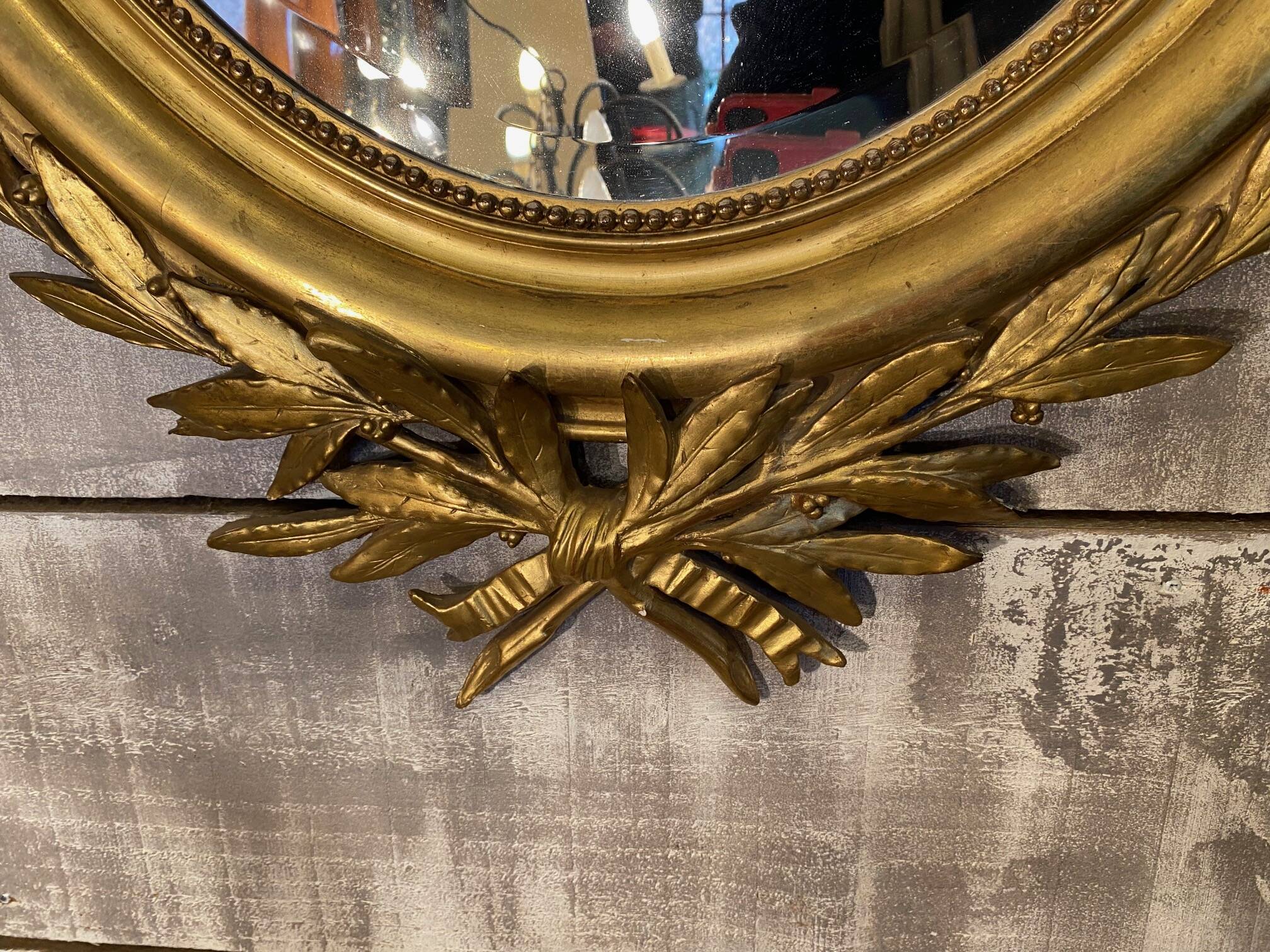 Louis xvi style mirror gilt wood with beveled glass leaf 19th c. period