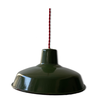 Old industrial suspension green emaillee 31 cm