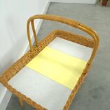 Rattan vintage tray on legs with yellow formica, fruit basket