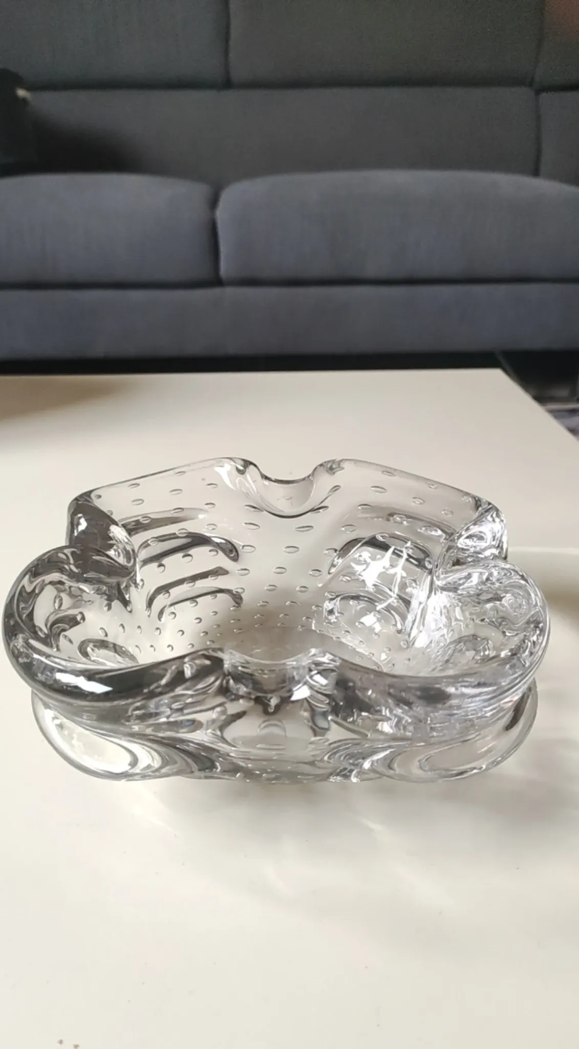 Transparent Murano Bullicante Ashtray/Small Bowl. Diameter 21 cm.