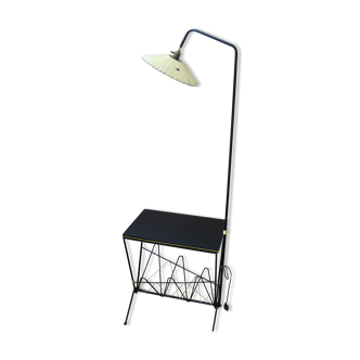 Floor lamp with tablet & vintage magazine holder 1950