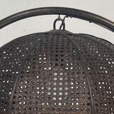 Faux bamboo rattan webbing side table with integrated hanging lamp, Dutch 1960s-1970s
