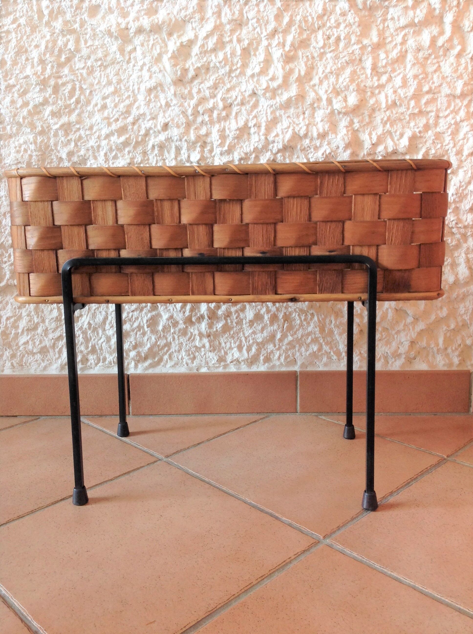 Planter on foot in braided wood 60/70s