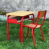 Vintage school table and chair in wood and metal