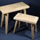 Set of 2 solid wood stools in French brutalist style.