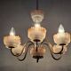 1960s Czech Mid-Century Brass and Železný Brod Frosted Glass Six-Arm Chandelier