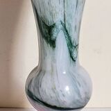 Vase sur pied en opaline et verre soufflé vintage 30 cm