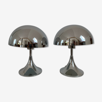 Pair of space age chrome mushroom lamps