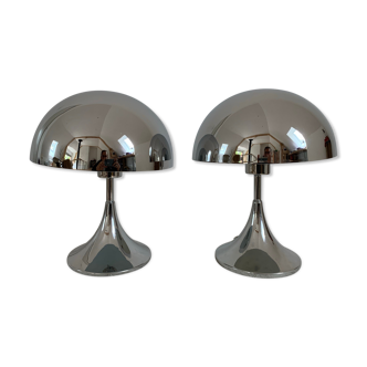 Pair of space age chrome mushroom lamps