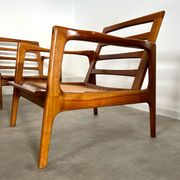 Lot armchairs and sofa 60 years Scandinavian design in vintage blond teak