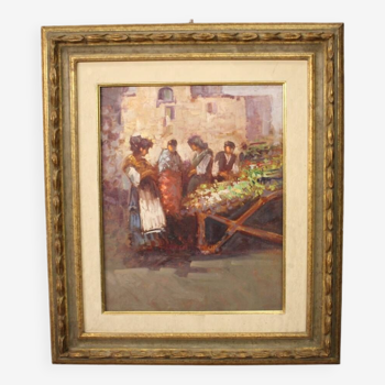 Italian painting popular scene from 20th century