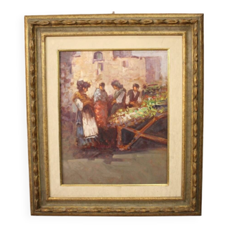 Peinture italienne scène populaire du 20ème siècle