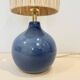 Vintage ball lamp base in blue ceramic stoneware with raffia rope lampshade
