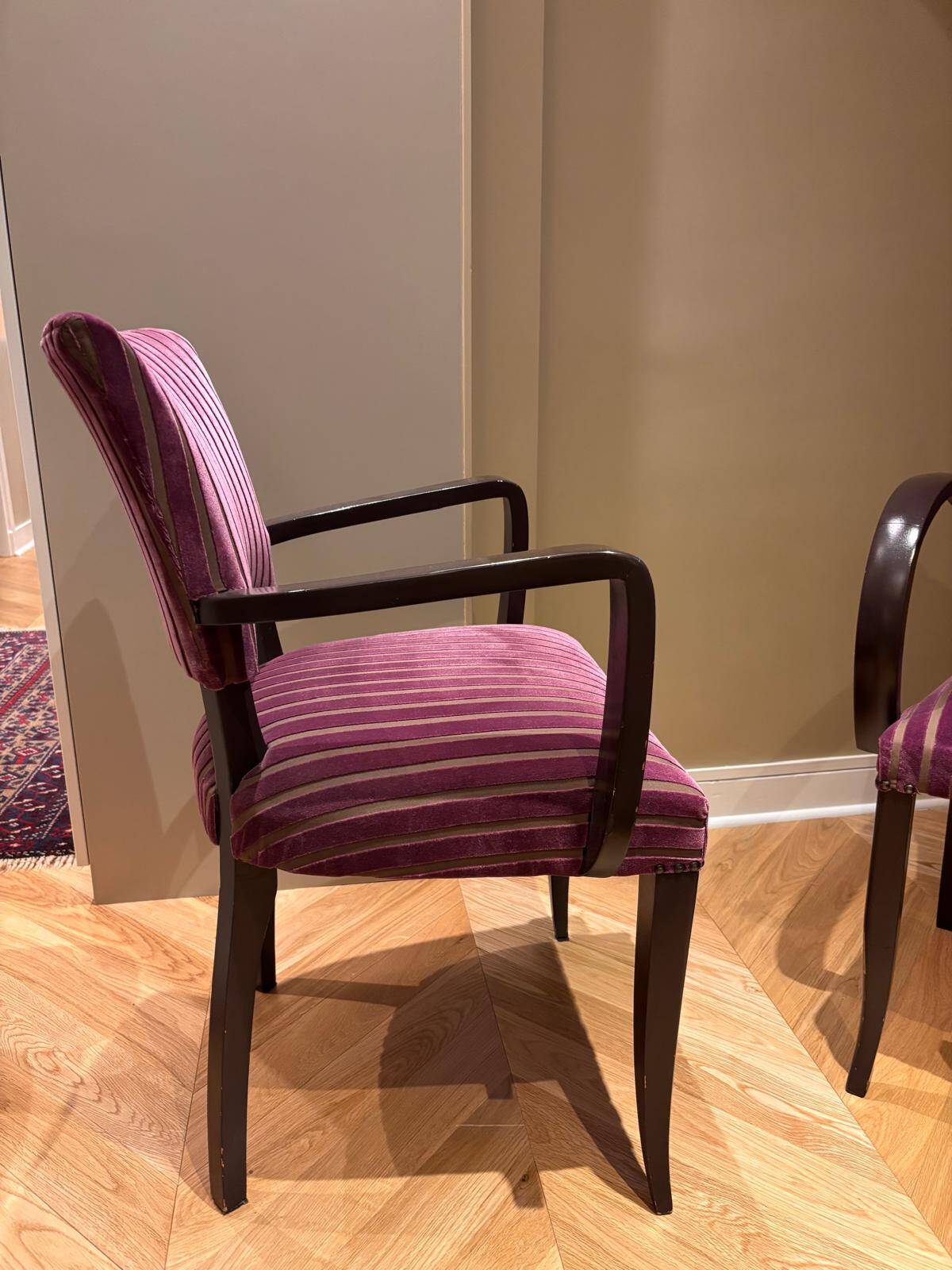 4 bridge chairs covered in Pierre Frey fabric.