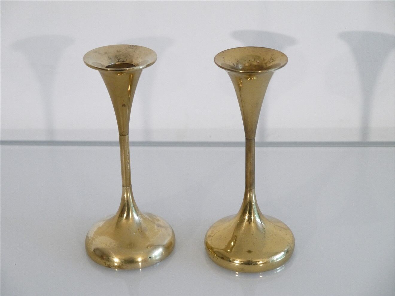 Pair of Danish brass candle holders by Hyslop 1970