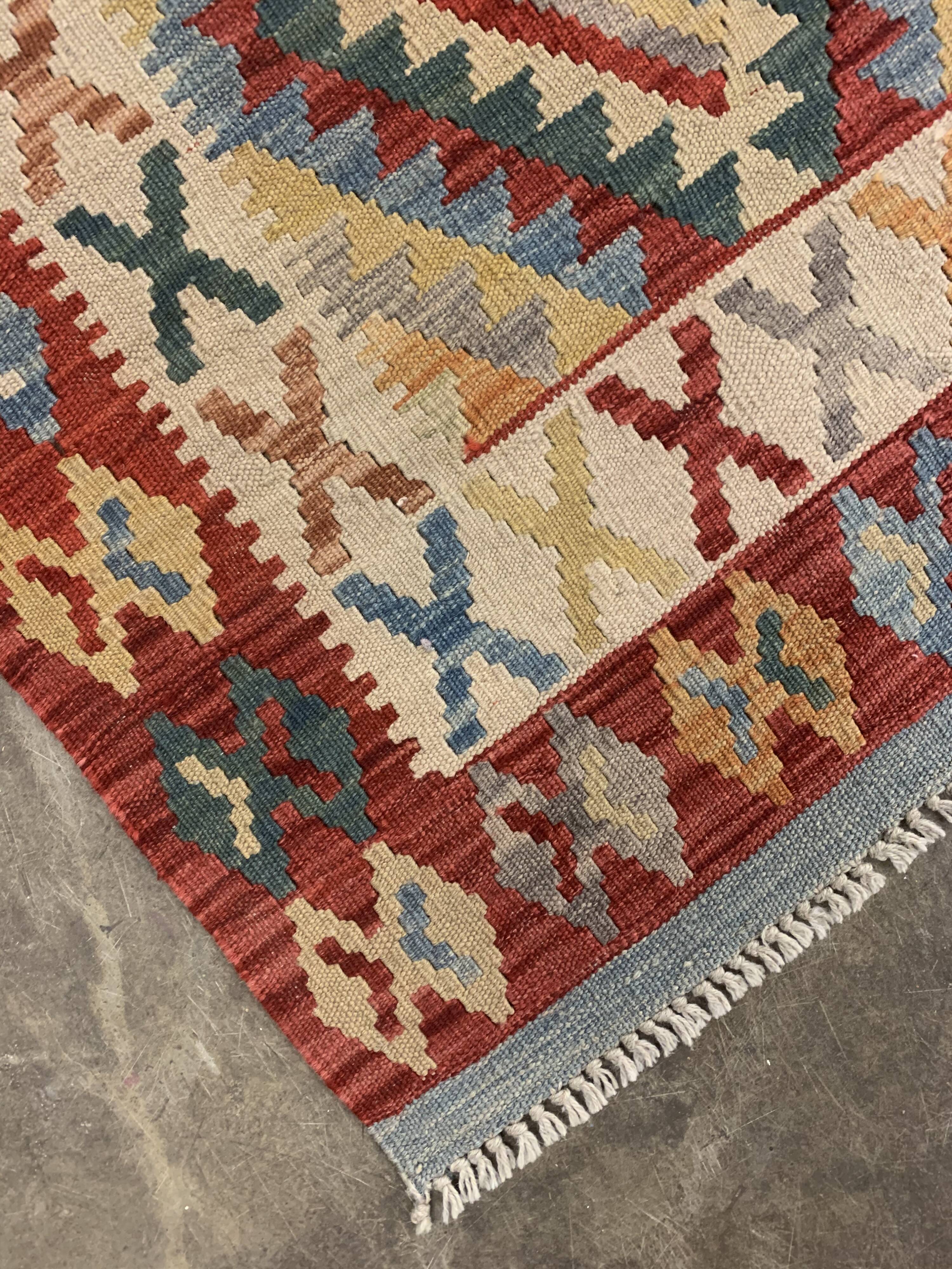 Tapis Kilim afghan fait main, tapis tribal géométrique en laine 83 x 130 cm