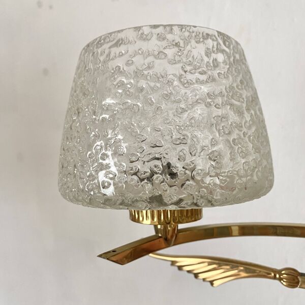 Applique double métal doré et verre bullé, design italien années 60