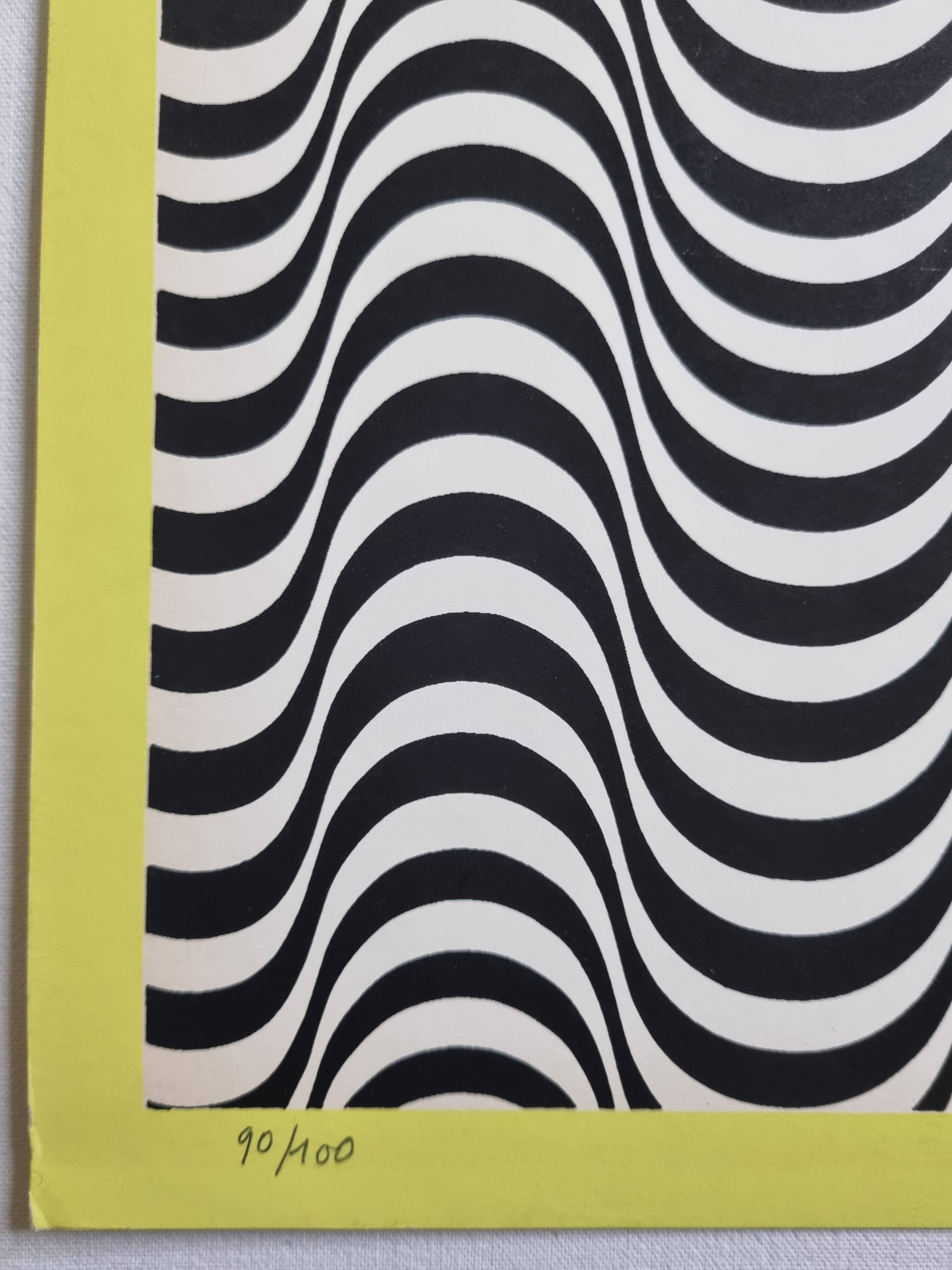 Screenprint signed after Maurice Tirmarche, Optical work of art "Op Art in yellow", 50 x 65 cm