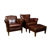 Ensemble de fauteuils en peau de mouton hollandais avec repose-pied